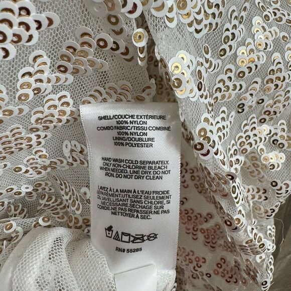 Express Ivory Gold Sparkly Sequin Puff Long Sleeve Blouse Large NWT - Picture 5 of 7